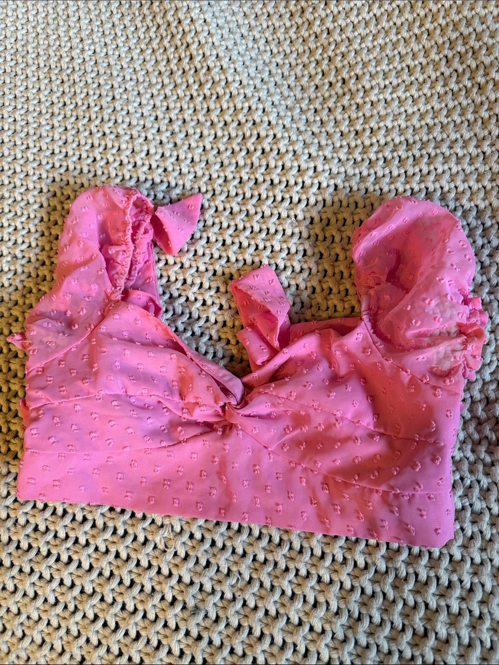 Pink Ruffled Crop Top with Tie Front